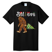 Santa Bigfoot Christmas Lights Rock Funny Sasquatch Believe Tall T-Shirt