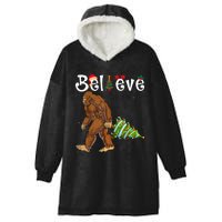 Santa Bigfoot Christmas Lights Rock Funny Sasquatch Believe Hooded Wearable Blanket