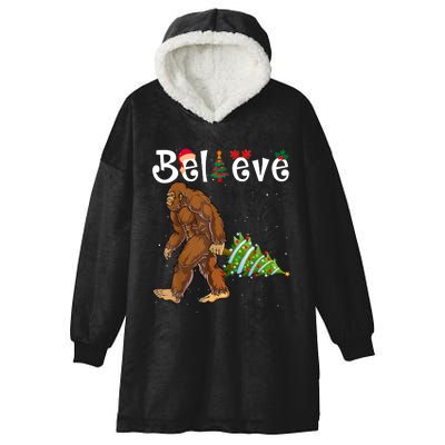 Santa Bigfoot Christmas Lights Rock Funny Sasquatch Believe Hooded Wearable Blanket