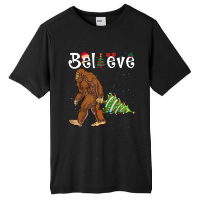 Santa Bigfoot Christmas Lights Rock Funny Sasquatch Believe Tall Fusion ChromaSoft Performance T-Shirt