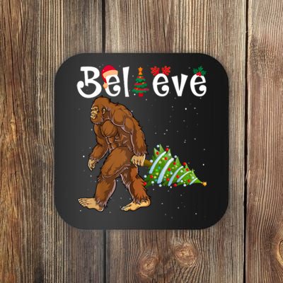 Santa Bigfoot Christmas Lights Rock Funny Sasquatch Believe Coaster