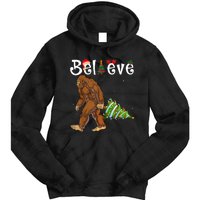 Santa Bigfoot Christmas Lights Rock Funny Sasquatch Believe Tie Dye Hoodie