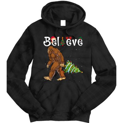 Santa Bigfoot Christmas Lights Rock Funny Sasquatch Believe Tie Dye Hoodie