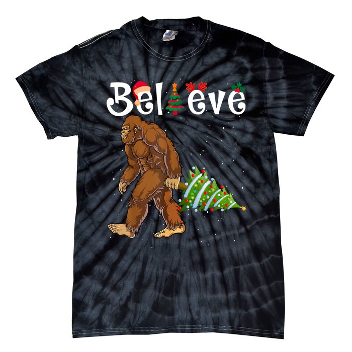 Santa Bigfoot Christmas Lights Rock Funny Sasquatch Believe Tie-Dye T-Shirt