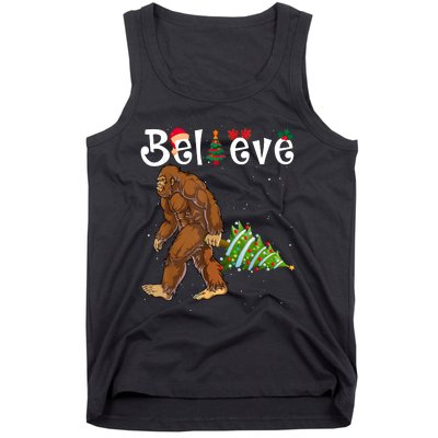 Santa Bigfoot Christmas Lights Rock Funny Sasquatch Believe Tank Top