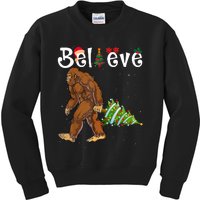 Santa Bigfoot Christmas Lights Rock Funny Sasquatch Believe Kids Sweatshirt