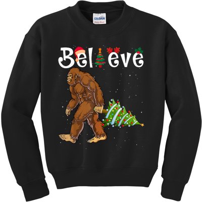 Santa Bigfoot Christmas Lights Rock Funny Sasquatch Believe Kids Sweatshirt