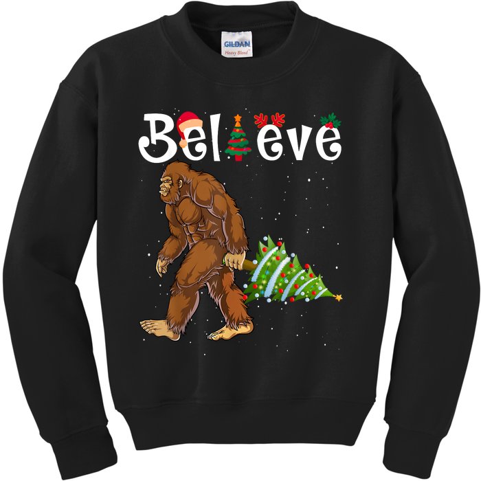 Santa Bigfoot Christmas Lights Rock Funny Sasquatch Believe Kids Sweatshirt