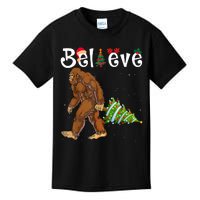 Santa Bigfoot Christmas Lights Rock Funny Sasquatch Believe Kids T-Shirt