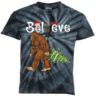 Santa Bigfoot Christmas Lights Rock Funny Sasquatch Believe Kids Tie-Dye T-Shirt