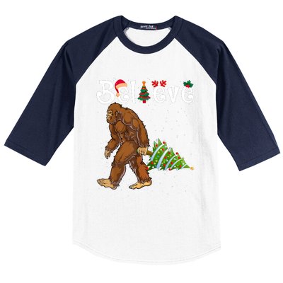 Santa Bigfoot Christmas Lights Rock Funny Sasquatch Believe Baseball Sleeve Shirt