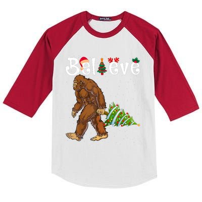 Santa Bigfoot Christmas Lights Rock Funny Sasquatch Believe Kids Colorblock Raglan Jersey