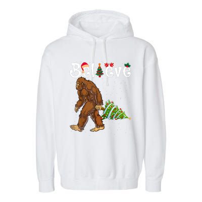 Santa Bigfoot Christmas Lights Rock Funny Sasquatch Believe Garment-Dyed Fleece Hoodie