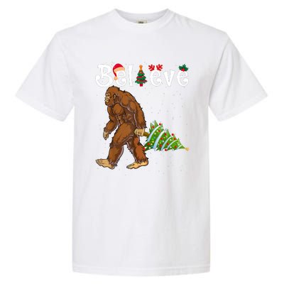 Santa Bigfoot Christmas Lights Rock Funny Sasquatch Believe Garment-Dyed Heavyweight T-Shirt