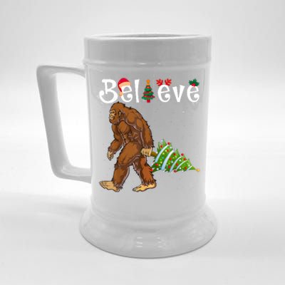 Santa Bigfoot Christmas Lights Rock Funny Sasquatch Believe Beer Stein