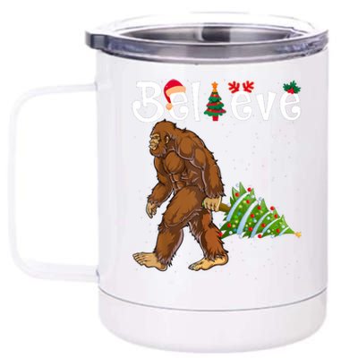 Santa Bigfoot Christmas Lights Rock Funny Sasquatch Believe 12 oz Stainless Steel Tumbler Cup