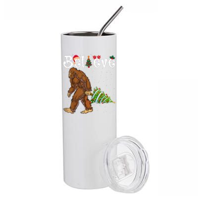 Santa Bigfoot Christmas Lights Rock Funny Sasquatch Believe Stainless Steel Tumbler