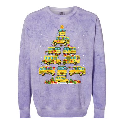 School Bus Christmas Tree Lights Funny Bus Driver Xmas Pjs Colorblast Crewneck Sweatshirt