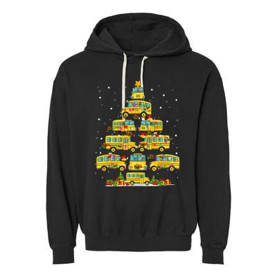 School Bus Christmas Tree Lights Funny Bus Driver Xmas Pjs Garment-Dyed Fleece Hoodie