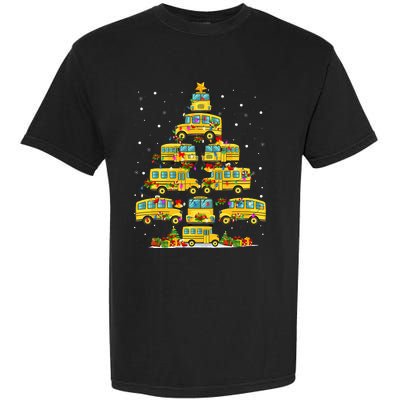 School Bus Christmas Tree Lights Funny Bus Driver Xmas Pjs Garment-Dyed Heavyweight T-Shirt