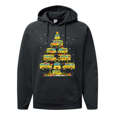 School Bus Christmas Tree Lights Funny Bus Driver Xmas Pjs Performance Fleece Hoodie