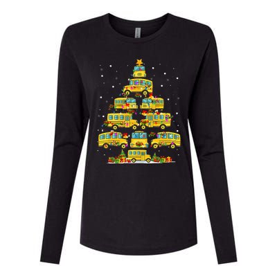 School Bus Christmas Tree Lights Funny Bus Driver Xmas Pjs Womens Cotton Relaxed Long Sleeve T-Shirt