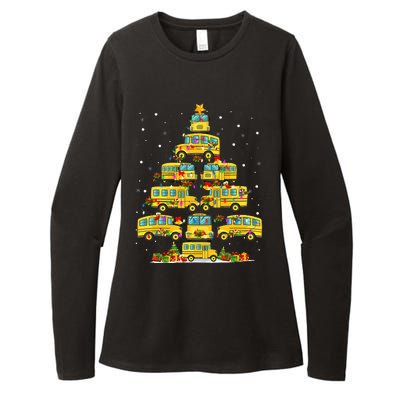 School Bus Christmas Tree Lights Funny Bus Driver Xmas Pjs Womens CVC Long Sleeve Shirt