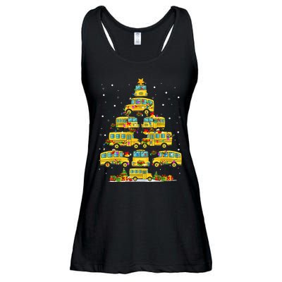 School Bus Christmas Tree Lights Funny Bus Driver Xmas Pjs Ladies Essential Flowy Tank