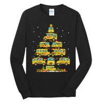 School Bus Christmas Tree Lights Funny Bus Driver Xmas Pjs Tall Long Sleeve T-Shirt