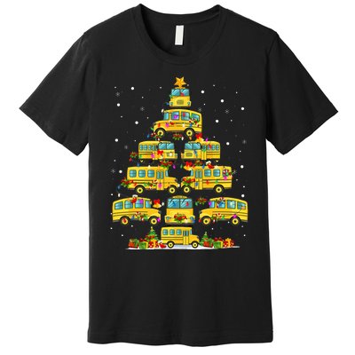 School Bus Christmas Tree Lights Funny Bus Driver Xmas Pjs Premium T-Shirt