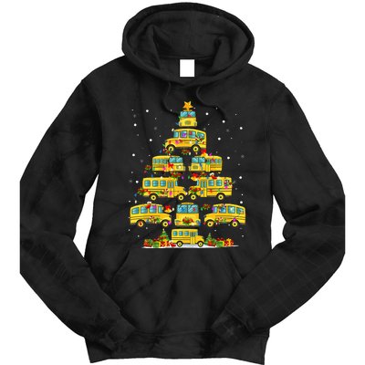 School Bus Christmas Tree Lights Funny Bus Driver Xmas Pjs Tie Dye Hoodie