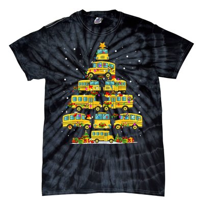 School Bus Christmas Tree Lights Funny Bus Driver Xmas Pjs Tie-Dye T-Shirt