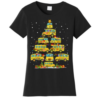 School Bus Christmas Tree Lights Funny Bus Driver Xmas Pjs Women's T-Shirt