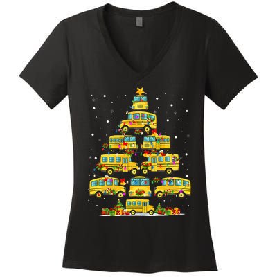 School Bus Christmas Tree Lights Funny Bus Driver Xmas Pjs Women's V-Neck T-Shirt