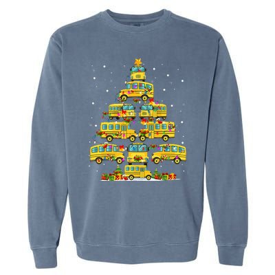 School Bus Christmas Tree Lights Funny Bus Driver Xmas Pjs Garment-Dyed Sweatshirt