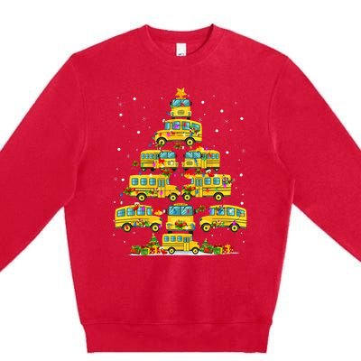 School Bus Christmas Tree Lights Funny Bus Driver Xmas Pjs Premium Crewneck Sweatshirt