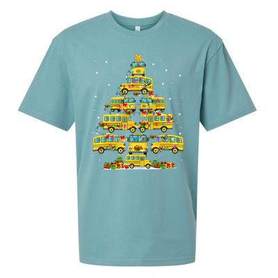 School Bus Christmas Tree Lights Funny Bus Driver Xmas Pjs Sueded Cloud Jersey T-Shirt