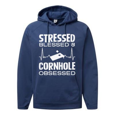 Stressed Blessed & Cornhole Obsessed Performance Fleece Hoodie