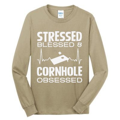 Stressed Blessed & Cornhole Obsessed Tall Long Sleeve T-Shirt