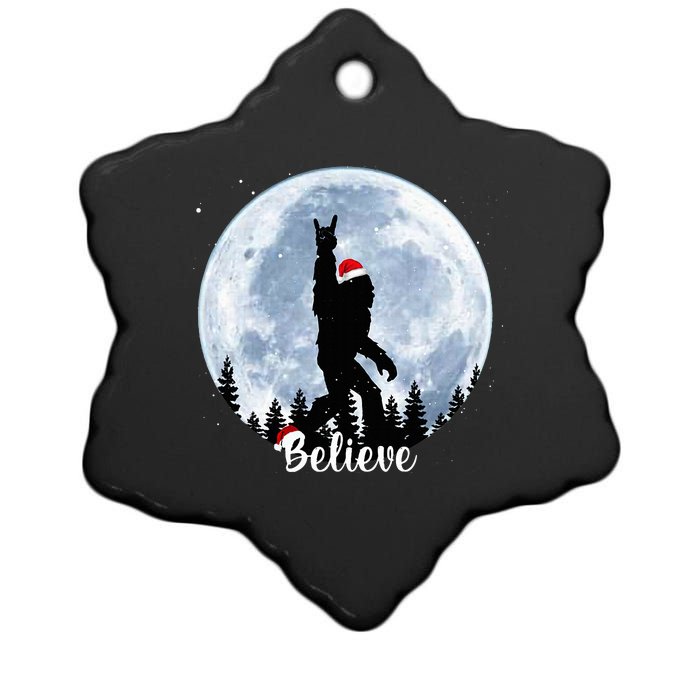 Santa Bigfoot Christmas Rock Roll Sasquatch Believe Xmas Ceramic Star Ornament