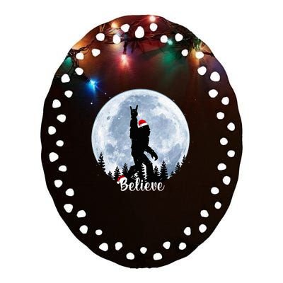 Santa Bigfoot Christmas Rock Roll Sasquatch Believe Xmas Ceramic Oval Ornament