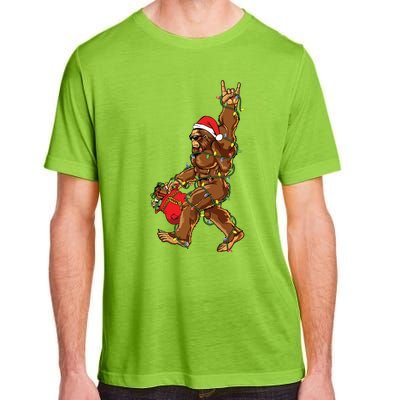 Santa Bigfoot Christmas Lights Rock Funny Sasquatch Believe Adult ChromaSoft Performance T-Shirt