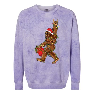 Santa Bigfoot Christmas Lights Rock Funny Sasquatch Believe Colorblast Crewneck Sweatshirt