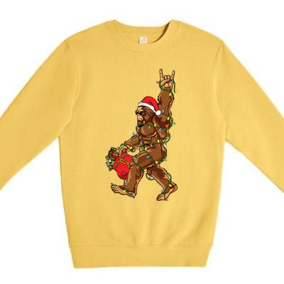 Santa Bigfoot Christmas Lights Rock Funny Sasquatch Believe Premium Crewneck Sweatshirt