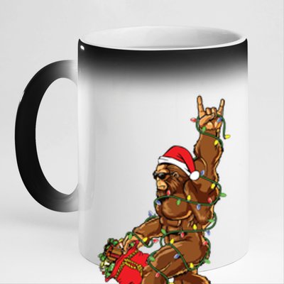 Santa Bigfoot Christmas Lights Rock Funny Sasquatch Believe 11oz Black Color Changing Mug