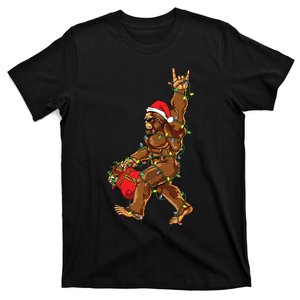 Santa Bigfoot Christmas Lights Rock Funny Sasquatch Believe T-Shirt