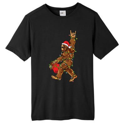 Santa Bigfoot Christmas Lights Rock Funny Sasquatch Believe Tall Fusion ChromaSoft Performance T-Shirt