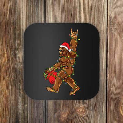 Santa Bigfoot Christmas Lights Rock Funny Sasquatch Believe Coaster