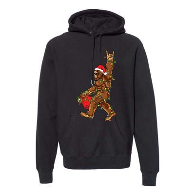 Santa Bigfoot Christmas Lights Rock Funny Sasquatch Believe Premium Hoodie