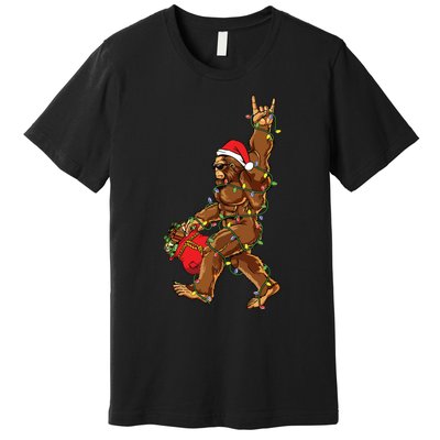 Santa Bigfoot Christmas Lights Rock Funny Sasquatch Believe Premium T-Shirt